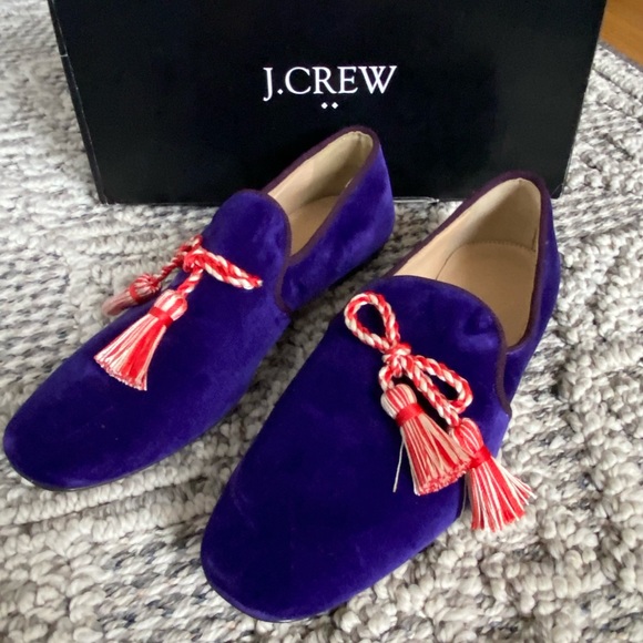 J Crew Purple Velvet Flats with Bow Ties